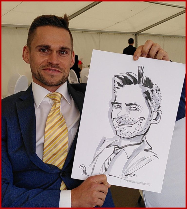 Hochzeitskarikatur, Schnellzeichner, Rostock, MV, Mike Bauer Schnellzeichner, Karikaturzeichner und Künstler aus Rostock auf einer Hochzeit in MV