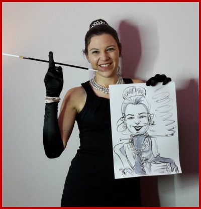 Frau mit Handschuhen Karikatur Zeichnung, Schnellzeichnung Frau mit Handschuhen Karikatur Zeichnung, Schnellzeichnung