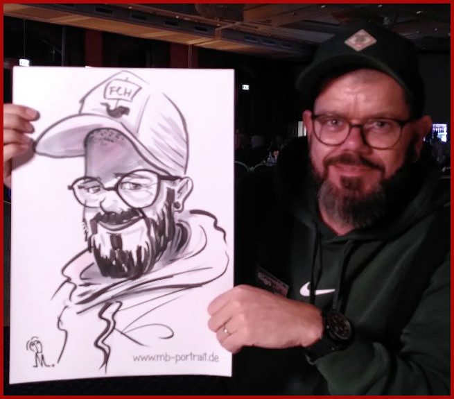 Karikatur Zeichnung, Schnellzeichnung Mike Bauer aus Rostock, MV Karikatur Zeichnung, Schnellzeichnung aus MV, Rostock